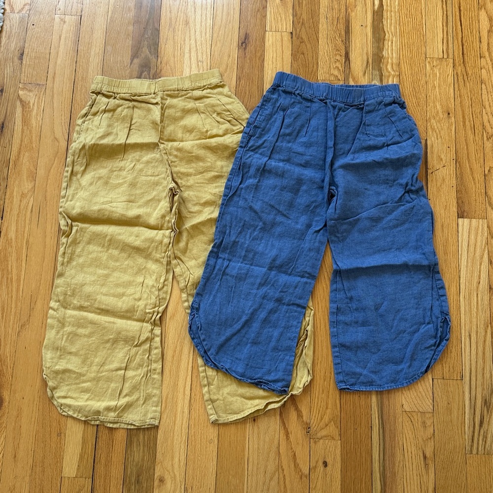 Kids Linen Pants Set - Mustard and blue